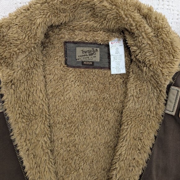 Vintage ENERGIE Faux Fur Zip Twin Pocket Spell Large Men's Jacket RARE Size M - Picture 6 of 6